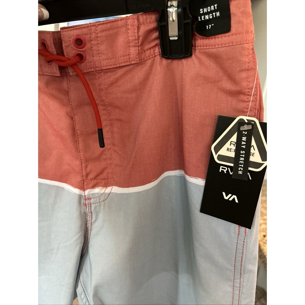 RCVA Board Shorts Size 29 Swim NWT Orange Blue Pockets $44‎ Men's Youth